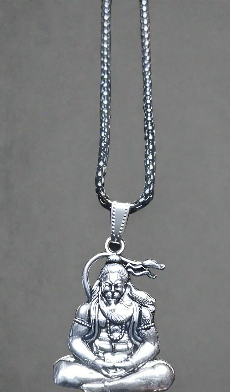 Hanuman Ji Pendant Oxidised Silver Chain
