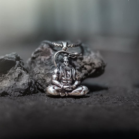 Hanuman Ji Pendant Oxidised Silver Chain
