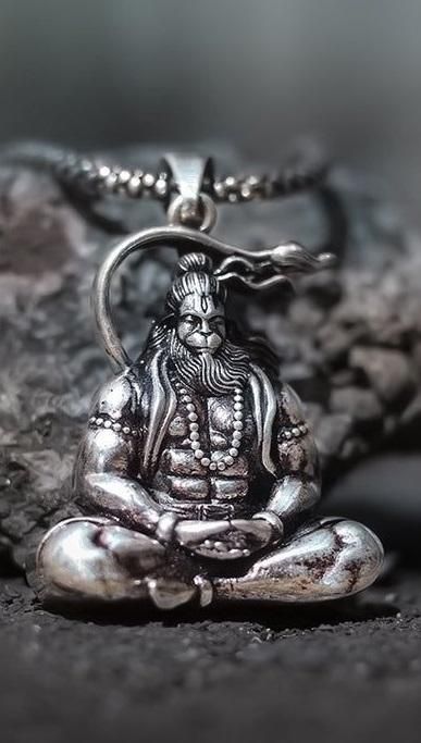 Hanuman Ji Pendant Oxidised Silver Chain